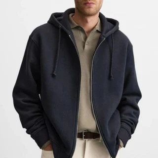 Übergroßer, schwerer Herren-Kapuzenpullover aus Baumwolle mit Reißverschluss · 4