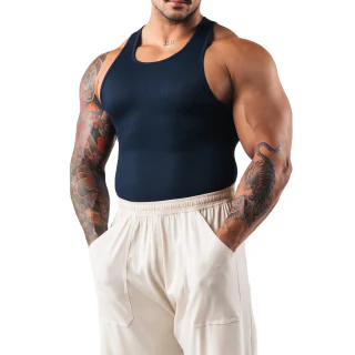 Canotta slim da uomo in cotone/elastan · 1