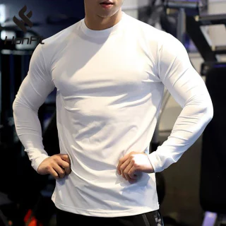 T-shirt col rond manches longues en polyester à séchage rapide · 2