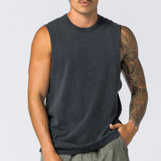 Men's heavyweight acid-wash sleeveless cotton tank top · 1