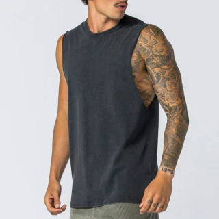 Men's heavyweight acid-wash sleeveless cotton tank top · 2