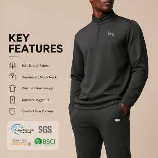Men's quarter-zip long-sleeve polyester pullover top · 2