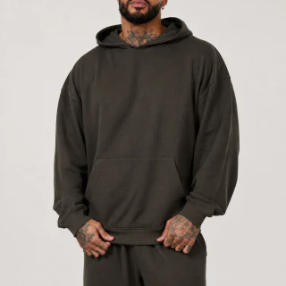 Felpa con cappuccio oversize da uomo in cotone/poliestere con lavorazione waffle · 1