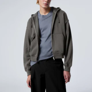 Moletom masculino oversized de algodão/poliéster com capuz e zíper pesado · 1