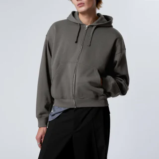 Moletom masculino oversized de algodão/poliéster com capuz e zíper pesado · 2