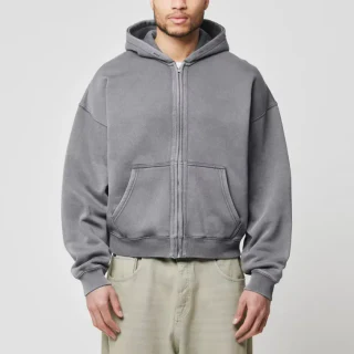 Felpa con cappuccio oversize da uomo con cerniera pesante · 1