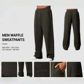 Pantaloni oversize da uomo in cotone/poliestere con lavorazione waffle a gamba dritta · 380 GSM · 3
