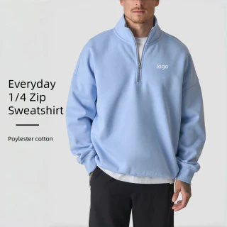 Felpa con cappuccio da uomo in cotone/poliestere con zip a un quarto · 1