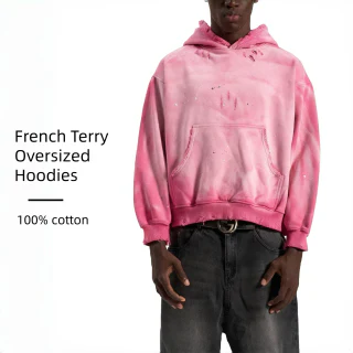 Sweat à capuche oversize homme en coton épais délavé à l'acide · 1