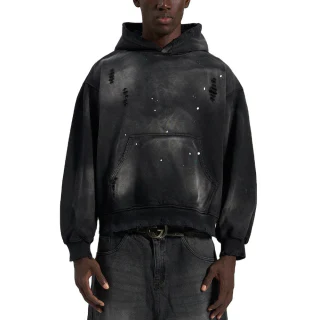 Sweat à capuche oversize homme en coton épais délavé à l'acide · 4