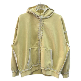Felpa con cappuccio da uomo in cotone con zip, lavaggio acido · 2