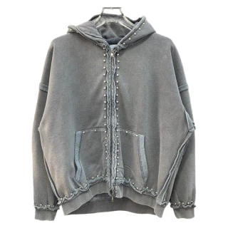 Felpa con cappuccio da uomo in cotone con zip, lavaggio acido · 3