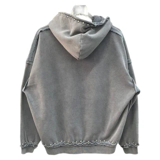 Felpa con cappuccio da uomo in cotone con zip, lavaggio acido · 4