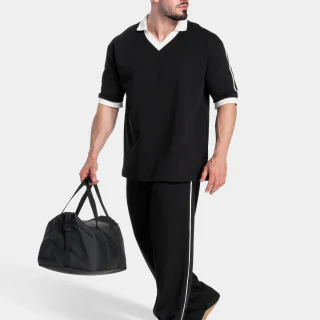 Camisa polo masculina oversized de algodão/elastano com decote em V de secagem rápida · 260 GSM · 4