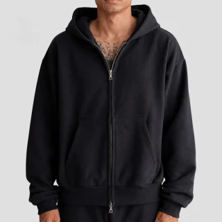 Sudadera con capucha de hombre boxy-fit de algodón pesado con cremallera · 1