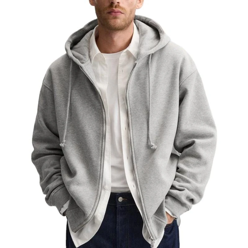 Übergroßer, schwerer Herren-Kapuzenpullover aus Baumwolle mit Reißverschluss · 1