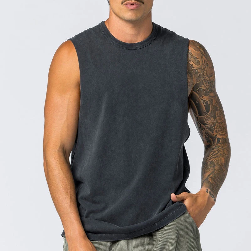 Men's heavyweight acid-wash sleeveless cotton tank top · 1