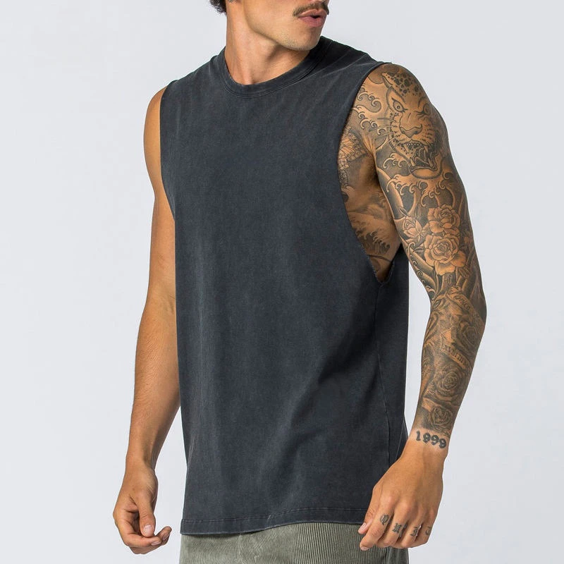 Men's heavyweight acid-wash sleeveless cotton tank top · 2