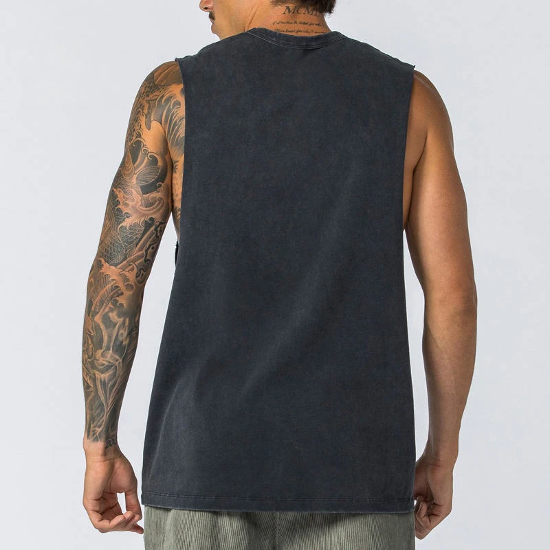 Men's heavyweight acid-wash sleeveless cotton tank top · 3