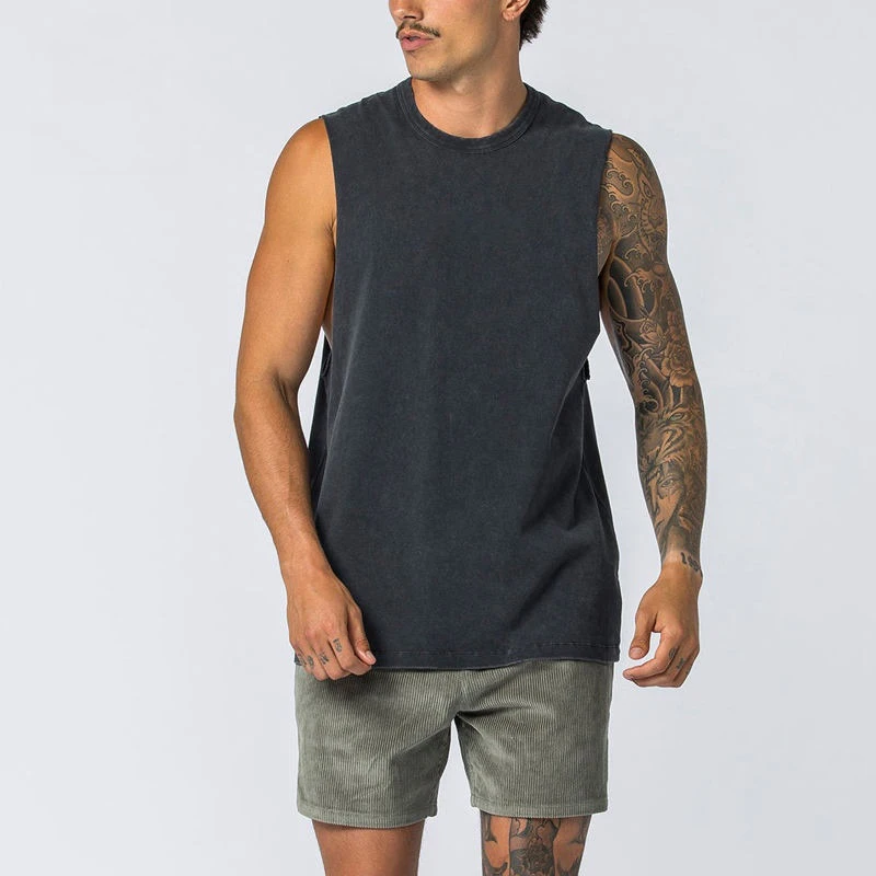 Men's heavyweight acid-wash sleeveless cotton tank top · 5