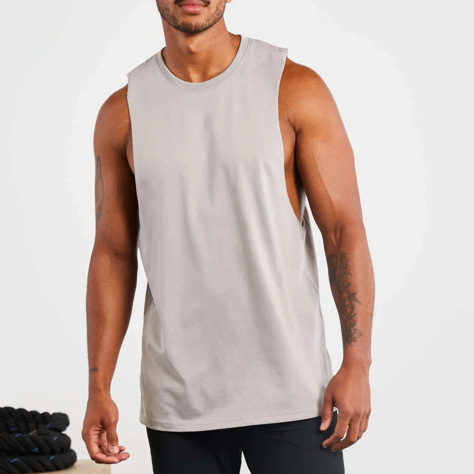 Camisetas sin mangas respirables del gimnasio de Spandex del algodón atlético al por mayor de encargo para los hombres · 2