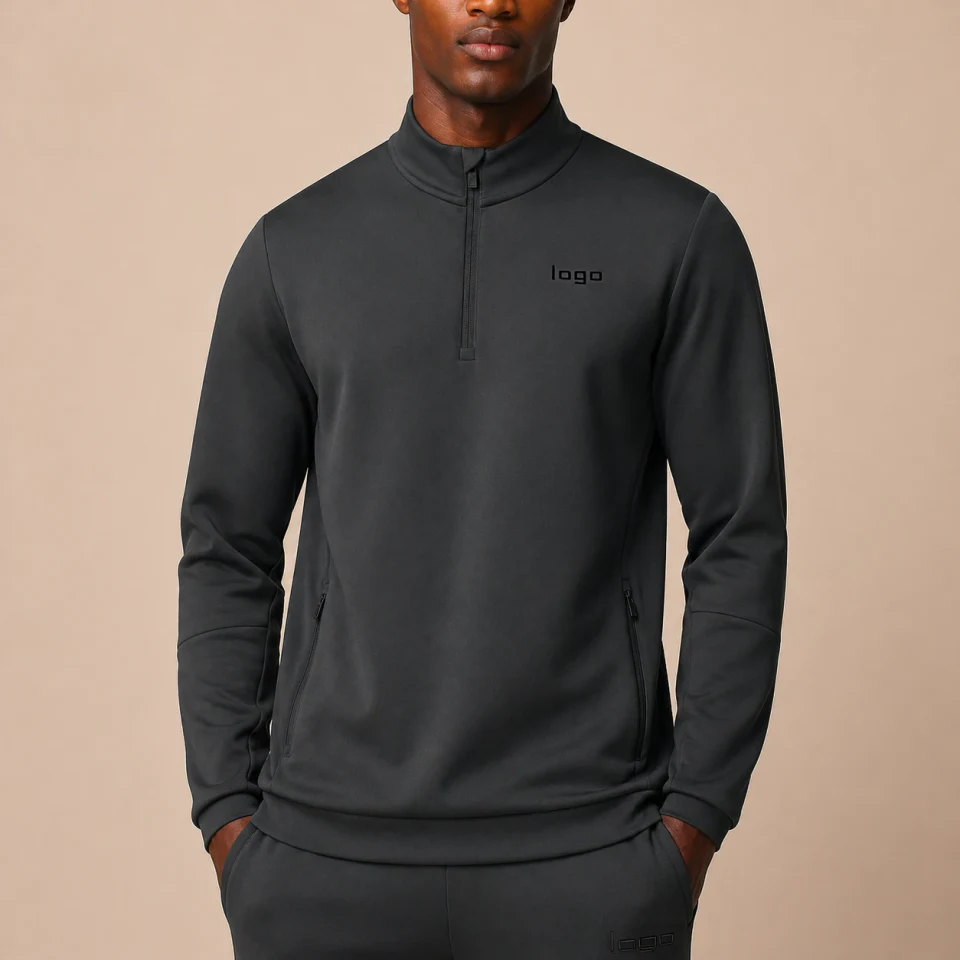Men's quarter-zip long-sleeve polyester pullover top · 1