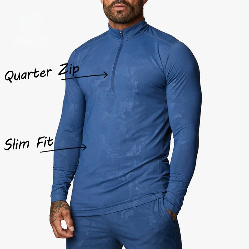 Camiseta de hombre slim fit de manga larga con cremallera de un cuarto · 1