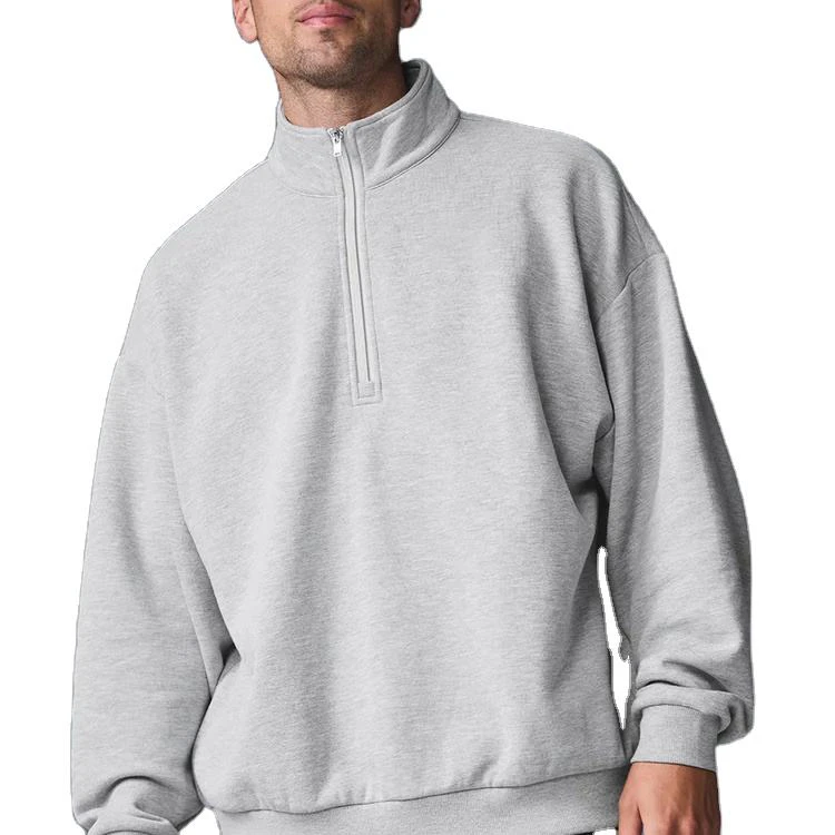 Casaco com capuz oversized de algodão com fecho de quarto para homem · 1