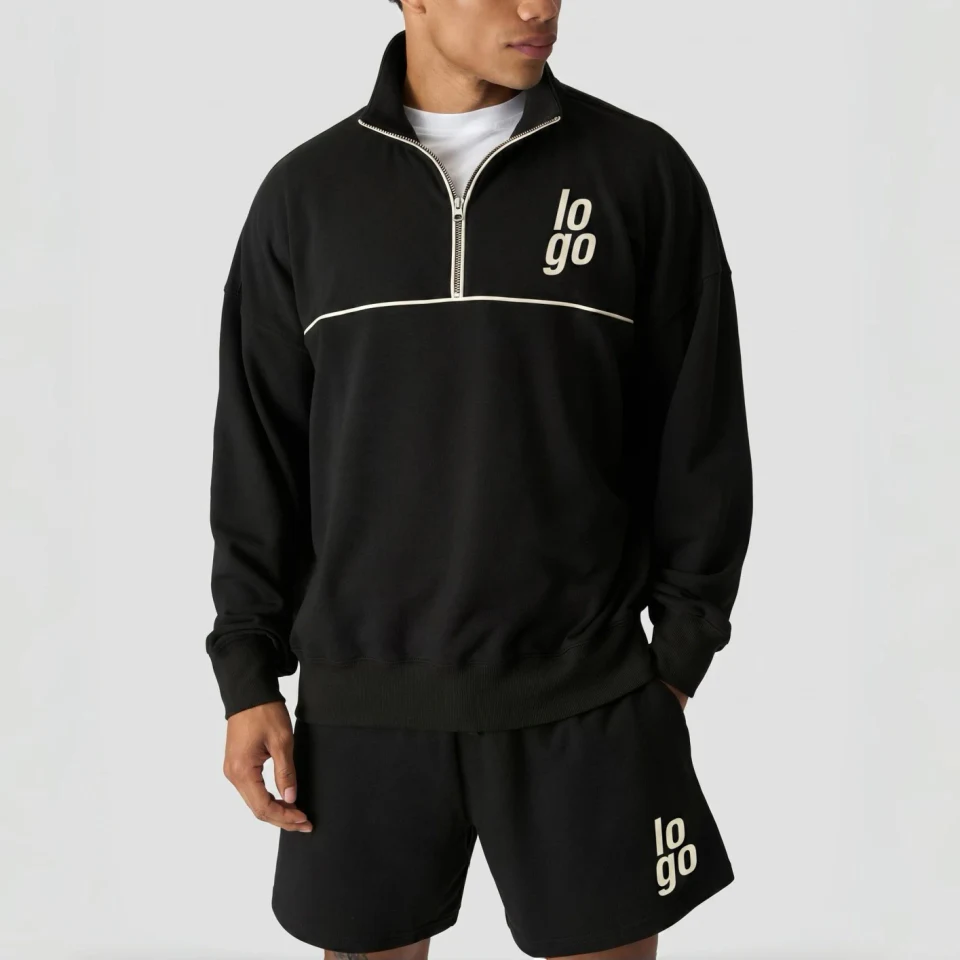 Men's quarter-zip cotton/polyester hoodie · 1