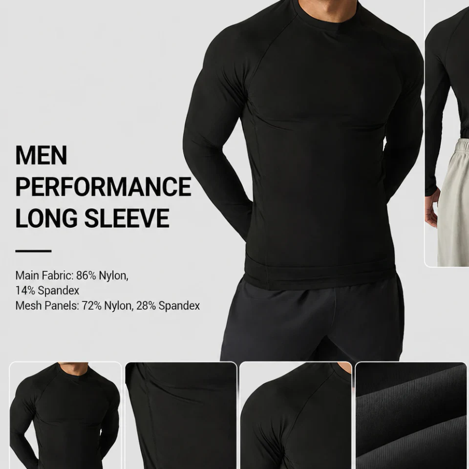 เสื้อเชิ้ตแขนยาวผู้ชายผ้าไนลอน/สแปนเด็กซ์ · 2
