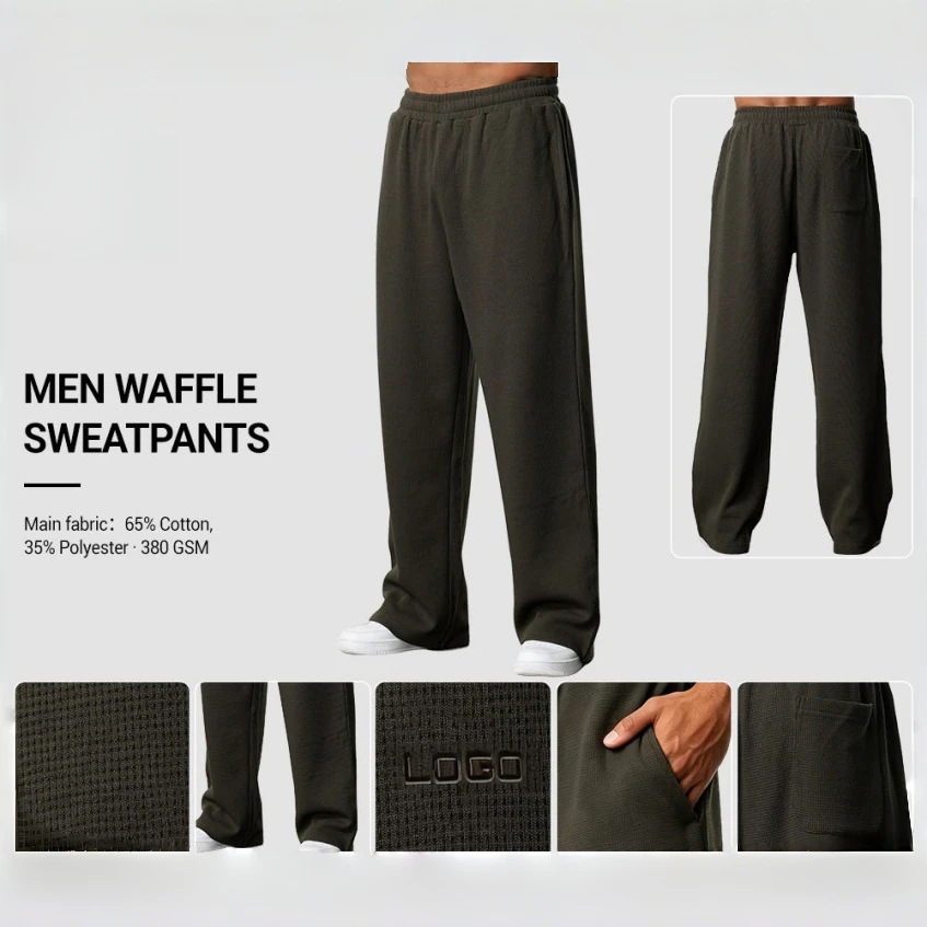 Pantaloni oversize da uomo in cotone/poliestere con lavorazione waffle a gamba dritta · 380 GSM · 3