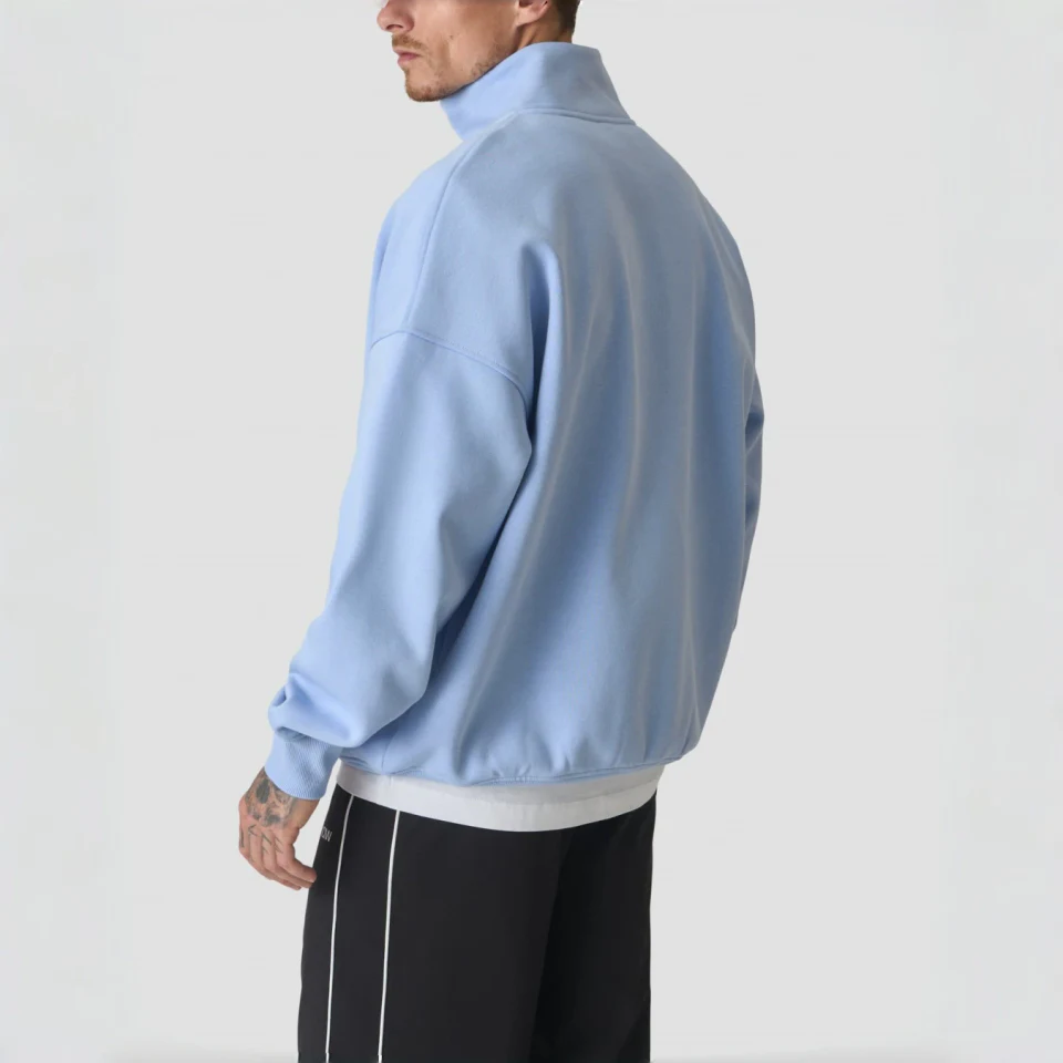 Felpa con cappuccio da uomo in cotone/poliestere con zip a un quarto · 2