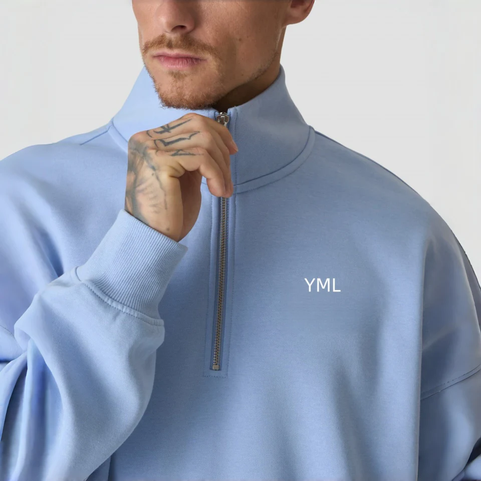 Felpa con cappuccio da uomo in cotone/poliestere con zip a un quarto · 3