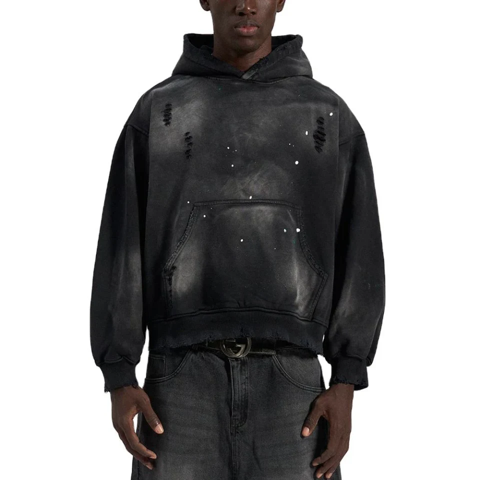Sweat à capuche oversize homme en coton épais délavé à l'acide · 4