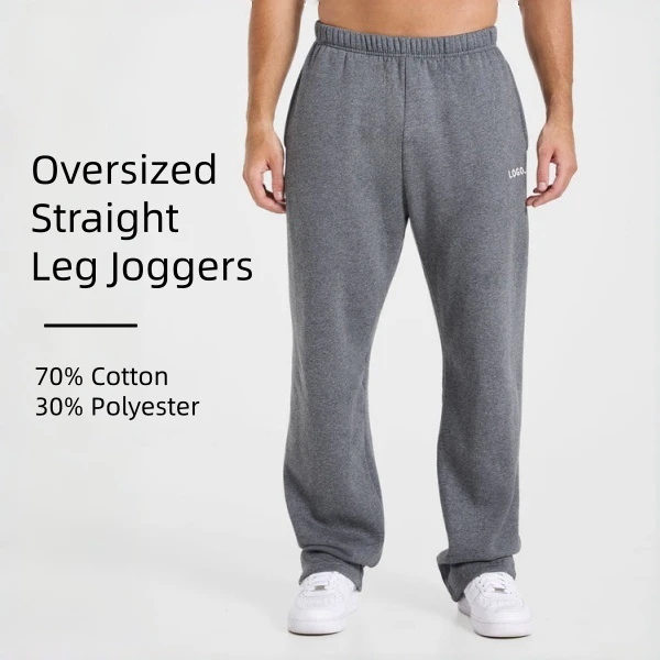 Calças jogging masculinas oversized de algodão/poliéster com pernas retas e pesadas