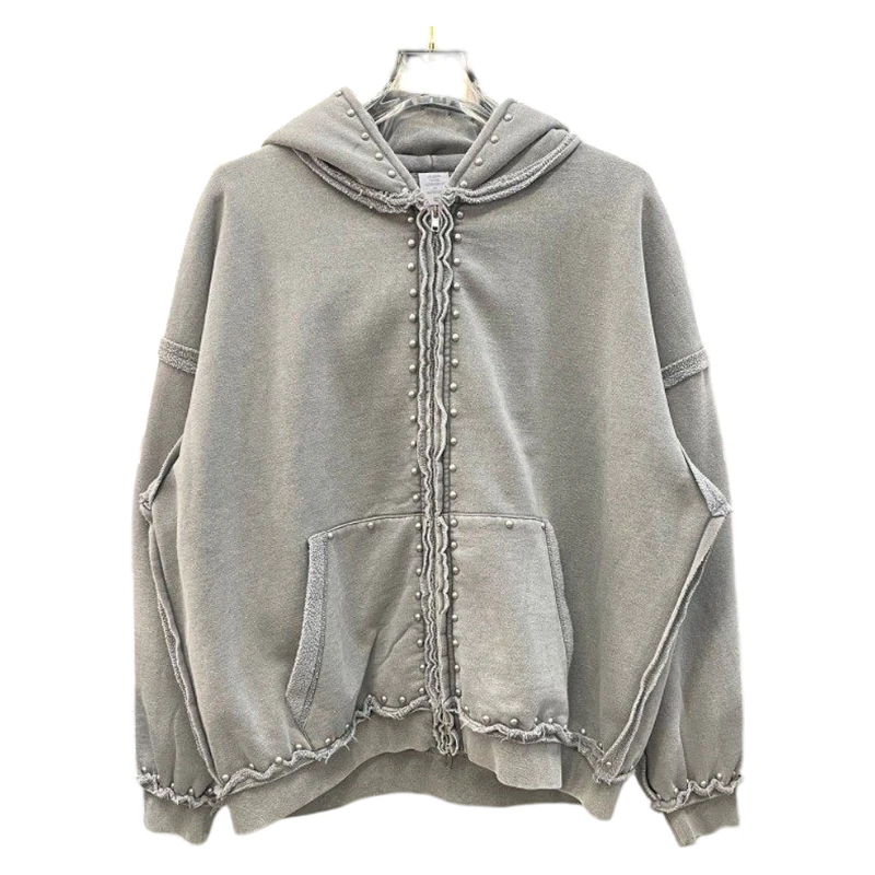 Felpa con cappuccio da uomo in cotone con zip, lavaggio acido · 1