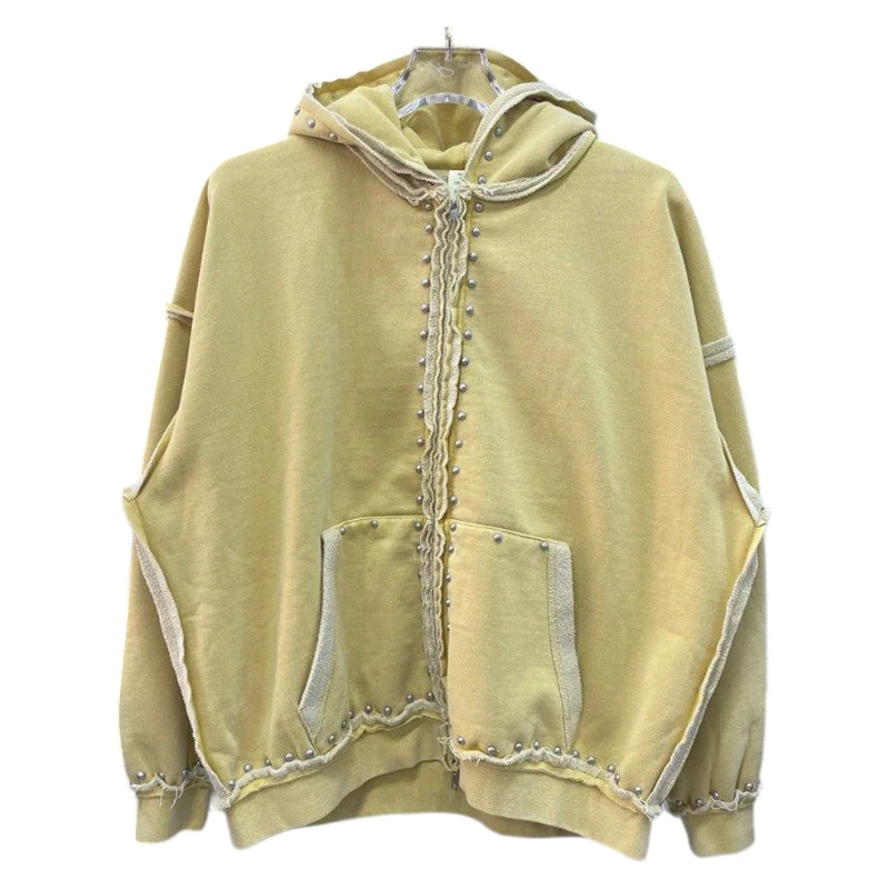 Felpa con cappuccio da uomo in cotone con zip, lavaggio acido · 2