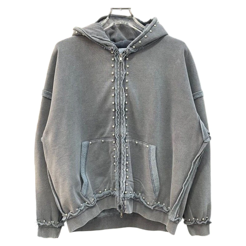 Felpa con cappuccio da uomo in cotone con zip, lavaggio acido · 3