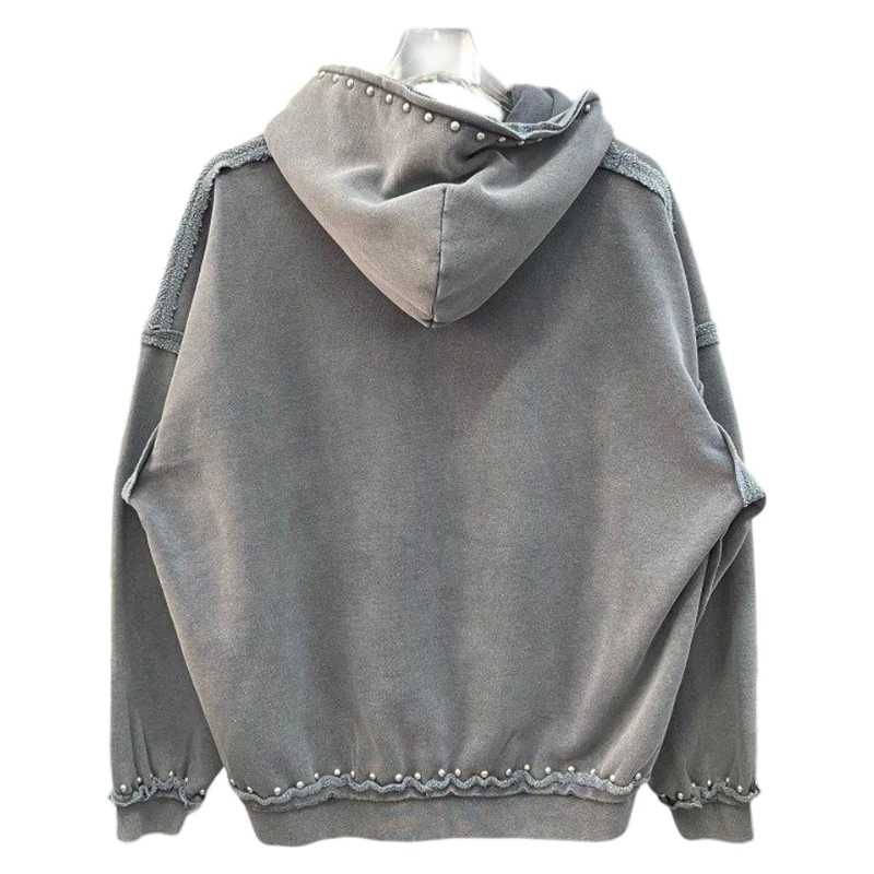 Felpa con cappuccio da uomo in cotone con zip, lavaggio acido · 4