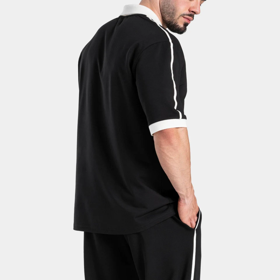 Camisa polo masculina oversized de algodão/elastano com decote em V de secagem rápida · 260 GSM · 2