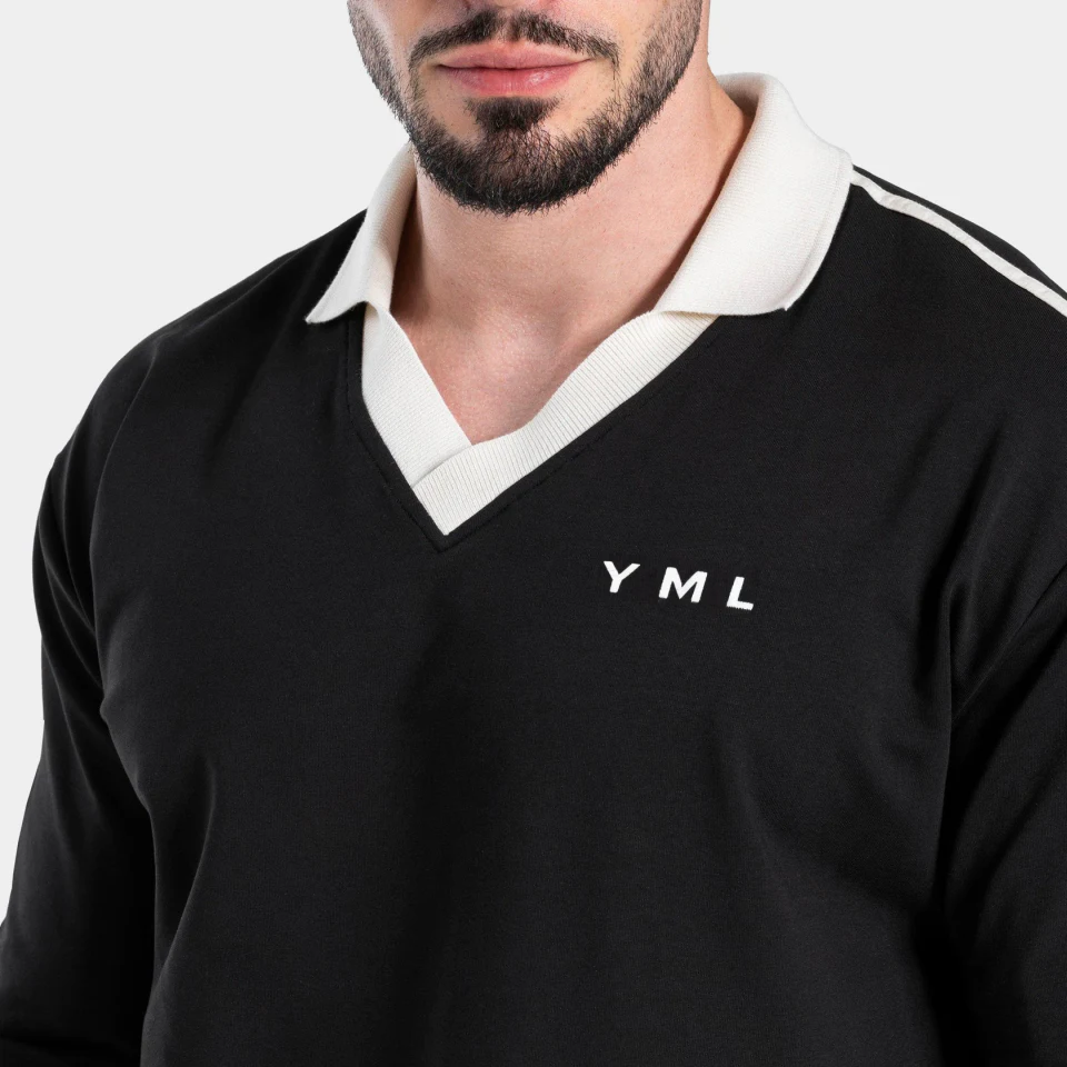 Camisa polo masculina oversized de algodão/elastano com decote em V de secagem rápida · 260 GSM · 3