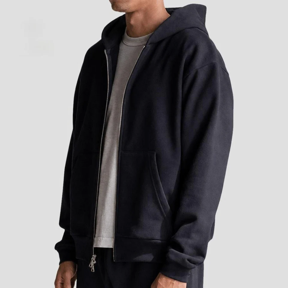 Sweat à capuche zippé en coton épais pour homme · 1